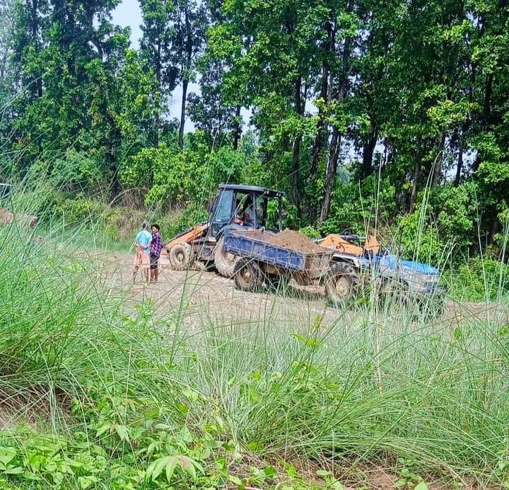 कानुन मिचेर खोलाबाट मिस्कट निकाल्दै ,सुनवल नगरपालिकाद्धारा खोलामा अवैध उत्खनन