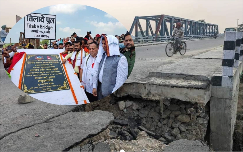 हतार हतारमा उद्दघाटन गरिएको तिलावे पुलको एप्रोच सडक भासिँदा यात्रुलाई सास्ती